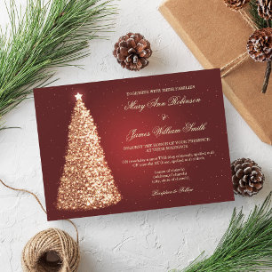 Elegante Christmas Wedding Sparkle Gold Red Einladung