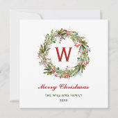 Elegante Christmas Wreath-Familie Karte (Vorderseite)