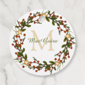 Elegante Christmas Wreath Monogram Geschenkanhänger (Rückseite)
