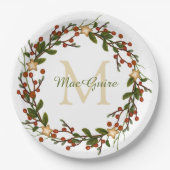 Elegante Christmas Wreath Monogram Pappteller (Vorderseite)