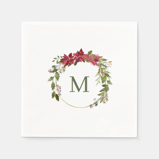 Elegante Christmas Wreath Monogram Serviette (Vorderseite)