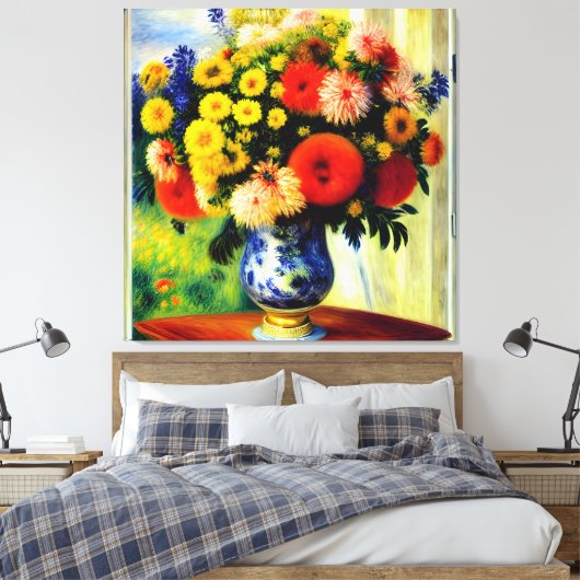 Elegante Chrysanthemum Vase von Window Canvas Prin Leinwanddruck (Insitu (Schlafzimmer))
