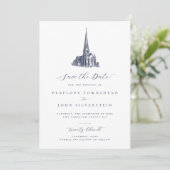 Elegante Church Illustration Formal Wedding Save The Date (Stehend Vorderseite)