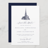 Elegante Church Illustration Formal Wedding Save The Date (Vorne/Hinten)