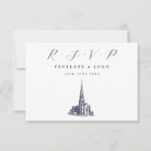 Elegante Church Illustration Religiöse Hochzeit RSVP Karte (Vorderseite)