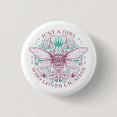 Elegante Cicada Insect Botanische Linie Kunst, Dic Button (Vorderseite)