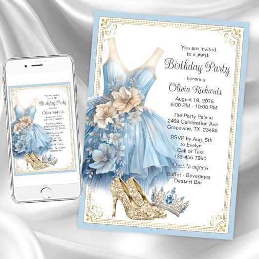 Elegante Cinderella Birthday Party Einladung