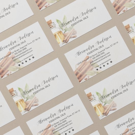 Elegante Cinnamon Essential Oils Floral Wasserfarb Visitenkarte