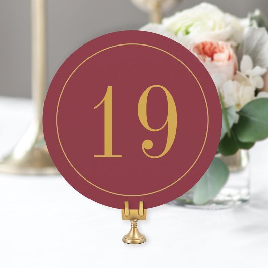 Elegante Circle Burgundy Gold Wedding Tischnummer