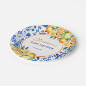 Elegante Citrus Blue Tiles Baby Dusche Pappteller (Schrägansicht)