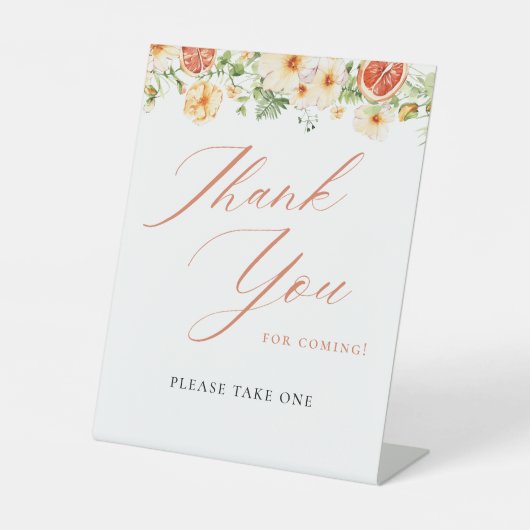 Elegante Citrus Floral Brautparty Gefallen Signier Sockelschild (Vorderseite)