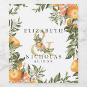 Elegante Citrus Orchard Personalisiert Hochzeit Weinetikett (Einzelnes Label)