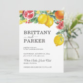 Elegante Citrus Watercolor Botanische Hochzeit Einladung (Stehend Vorderseite)