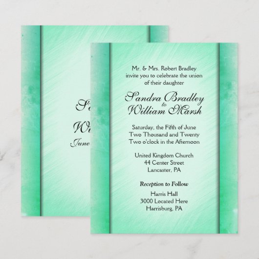 Elegante Class Green Wedding Einladungen (Vorne/Hinten)