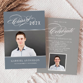 Elegante Class of 2025 Slate Foto Graduation Party Einladung
