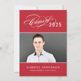 Elegante Class of Red Foto Graduation Party 2025 I Einladung
