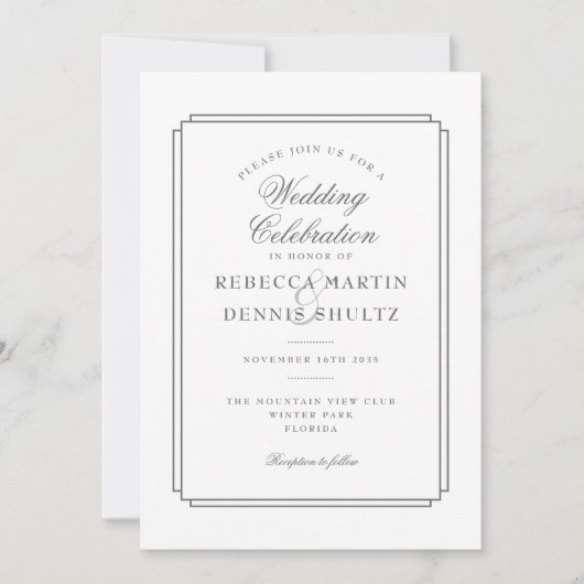 Elegante Classic Art Deco Gray Wedding Einladung (Vorderseite)