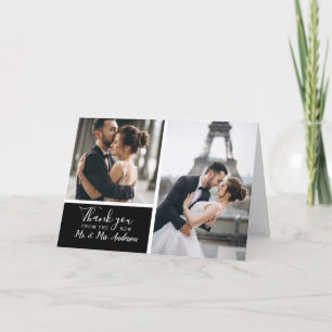 Elegante Classic Black 2 Foto Collage Wedding Dankeskarte