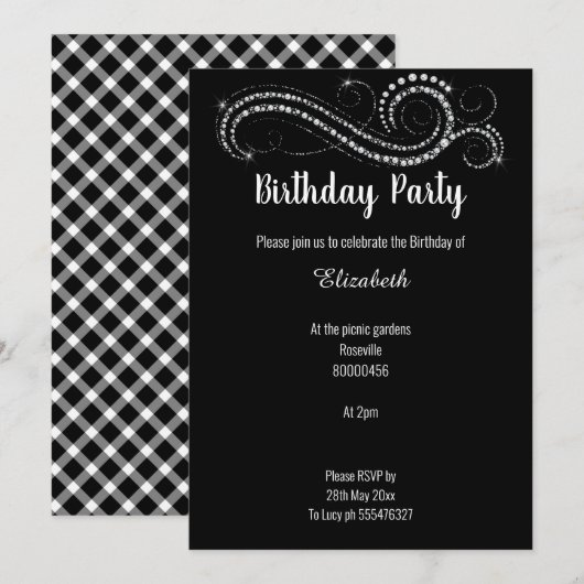 ELEGANTE CLASSIC BLACK DIAMOND INVITATION EINLADUNG (Vorne/Hinten)