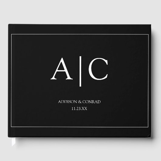 Elegante Classic Black Monogram Wedding Gästebuch (Vorderseite)