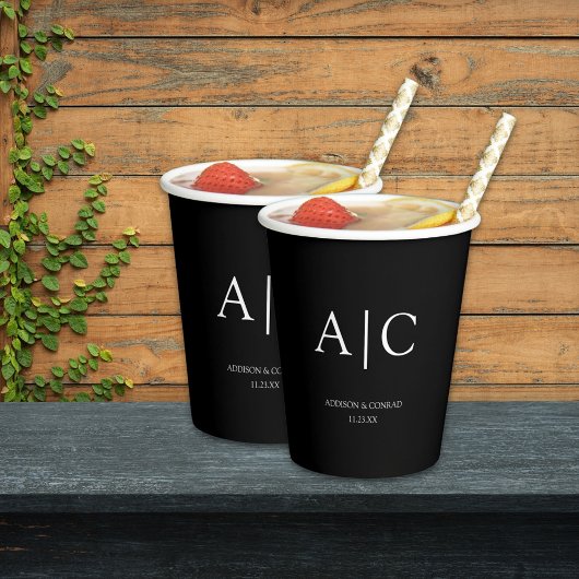 Elegante Classic Black Monogram Wedding Pappbecher