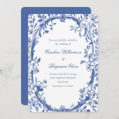 Elegante Classic Blue Country Blumenhochzeit Einladung (Vorne/Hinten)