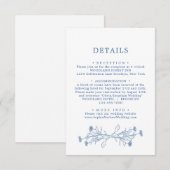 Elegante Classic Blue Floral Wedding Details Begleitkarte (Vorne/Hinten)