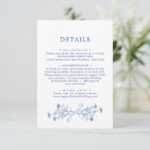 Elegante Classic Blue Floral Wedding Details Begleitkarte (Stehend Vorderseite)