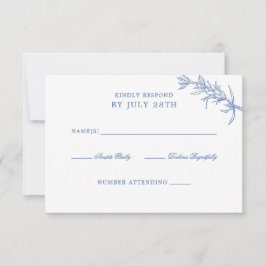 Elegante Classic Blue Floral Wedding RSVP Karte