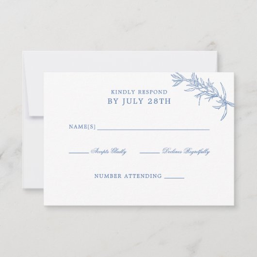 Elegante Classic Blue Floral Wedding RSVP Karte (Vorderseite)