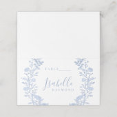 Elegante Classic Blue Floral Wreath Wedding Platzkarte (Außenseite Aufgefaltet)