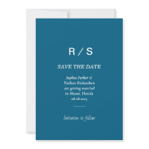 Elegante Classic Blue Monogram Save the Date Card