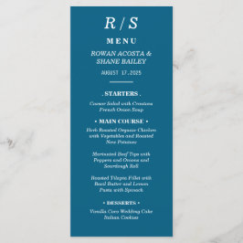 Elegante Classic Blue Monogram Wedding Menu Card Menükarte