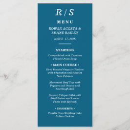 Elegante Classic Blue Monogram Wedding Menu Card Menükarte