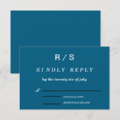 Elegante Classic Blue Monogram Wedding RSVP Card Karte (Vorne/Hinten)
