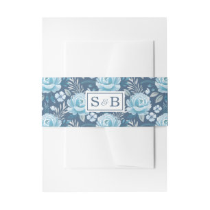Elegante Classic Blue Navy Floral Watercolor Rose Einladungsbanderole