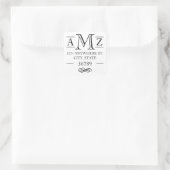 Elegante Classic-Blüh-Monogramm-Rücksendeadresse Quadratischer Aufkleber (Tasche)