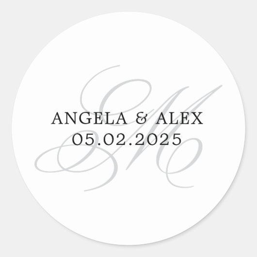 Elegante Classic Calligraphy M Monogram Wedding Runder Aufkleber (Vorderseite)