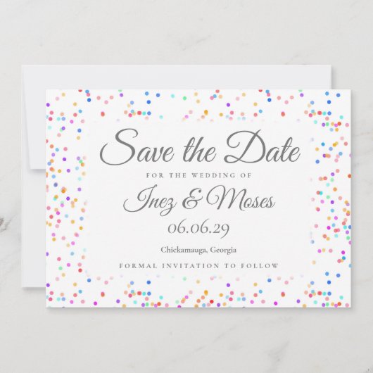 Elegante Classic Chic Rainbow Confetti Wedding Save The Date (Vorderseite)