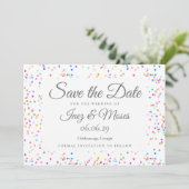 Elegante Classic Chic Rainbow Confetti Wedding Save The Date (Stehend Vorderseite)