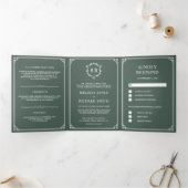 Elegante Classic Dusty Green Monogram Wedding Dreifach Gefaltete Einladung (Innenseite)
