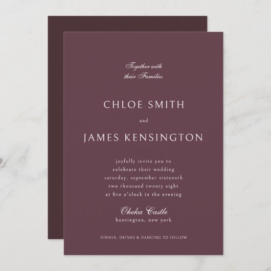 Elegante Classic formale Dunkle Mauve Wedding Einladung (Vorne/Hinten)