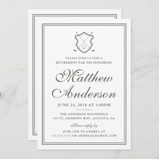 Elegante Classic Golf Retirement Party Einladung (Vorne/Hinten)