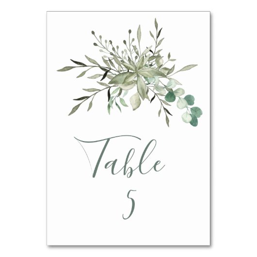 Elegante Classic Green Eucalyptus Wedding Tischnummer (Vorderseite)