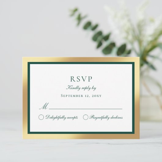 Elegante Classic Imitate Gold Emerald Green RSVP C (Stehend Vorderseite)