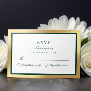 Elegante Classic Imitate Gold Emerald Green RSVP C Karte