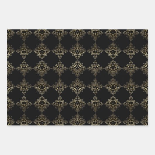 Elegante Classic Imitate Gold und Schwarz Muster Geschenkpapier Set (Vorderseite 2)
