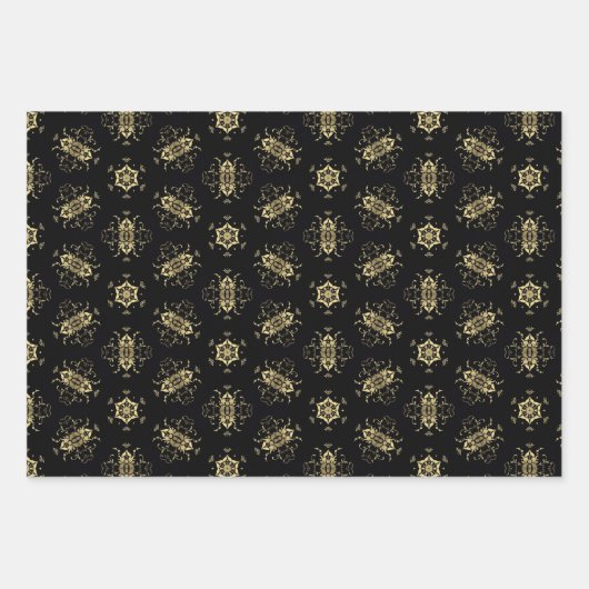Elegante Classic Imitate Gold und Schwarz Muster Geschenkpapier Set (Vorderseite)
