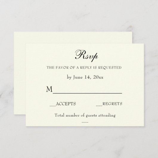Elegante Classic Ivory Wedding Classic RSVP Card (Vorne/Hinten)