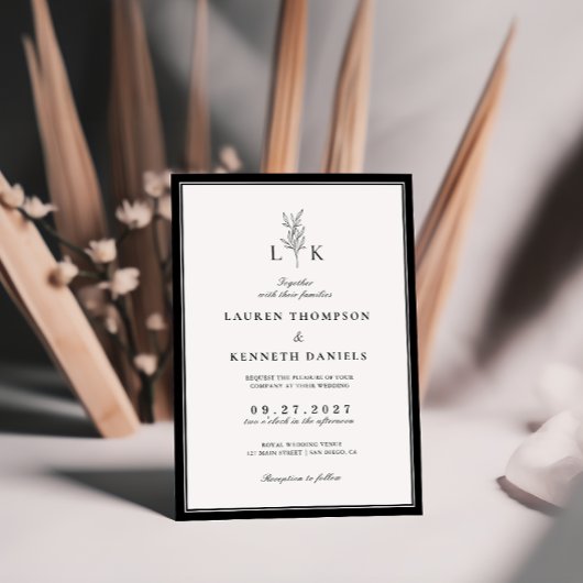 Elegante Classic Leaf Monogram Wedding Einladung